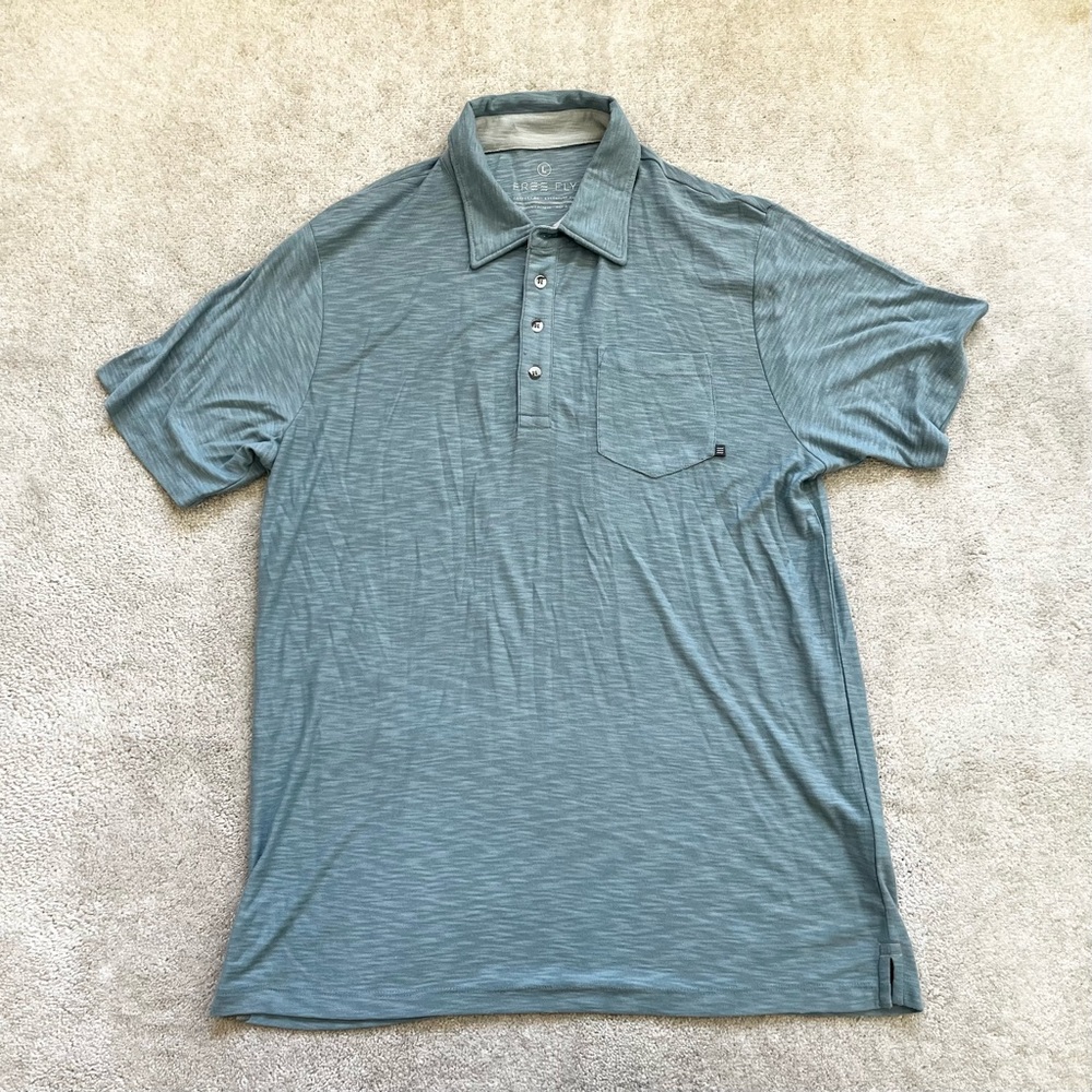 FREE FLY MENS POLO SIZE LARGE COMFORTABLE STYLISH EFFORTLESS CASUAL - Picture 8 of 8